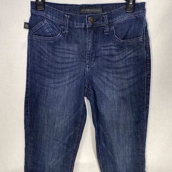 Vintage ROCK & REPUBLIC Jeans Straight Mid Rise Studded Denim Dark Womens 4 Blue - Picture 10 of 10